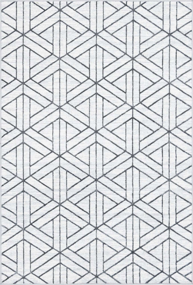White 6' x 9' Matrix Trellis Rectangle Area Rug 100% Polyester Geometric Pattern Modern Carpet for Living, Dining, Bedroom, Office for Sale at Rug Engine