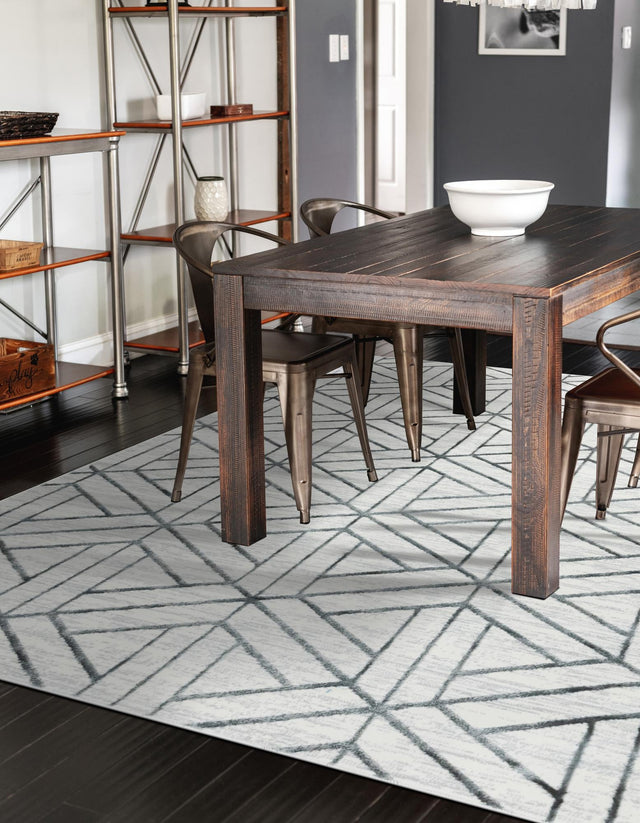 White 4' 1 x 6' 1 Matrix Trellis Rectangle Area Rug 100% Polyester Geometric Pattern Modern Carpet for Living, Dining, Bedroom, Office for Sale at Rug Engine