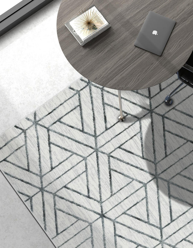 White 4' 1 x 6' 1 Matrix Trellis Rectangle Area Rug 100% Polyester Geometric Pattern Modern Carpet for Living, Dining, Bedroom, Office for Sale at Rug Engine
