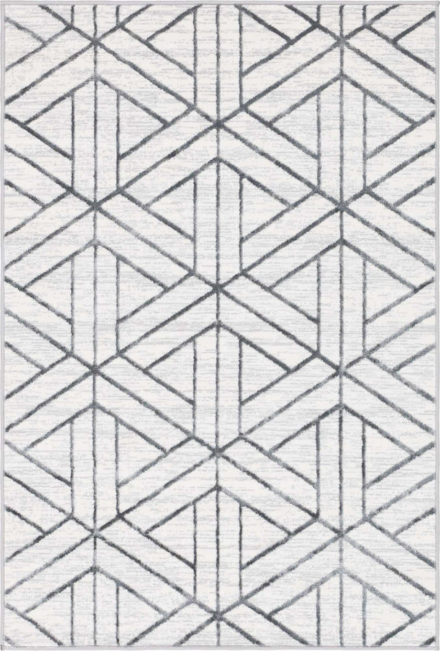 White 4' 1 x 6' 1 Matrix Trellis Rectangle Area Rug 100% Polyester Geometric Pattern Modern Carpet for Living, Dining, Bedroom, Office for Sale at Rug Engine