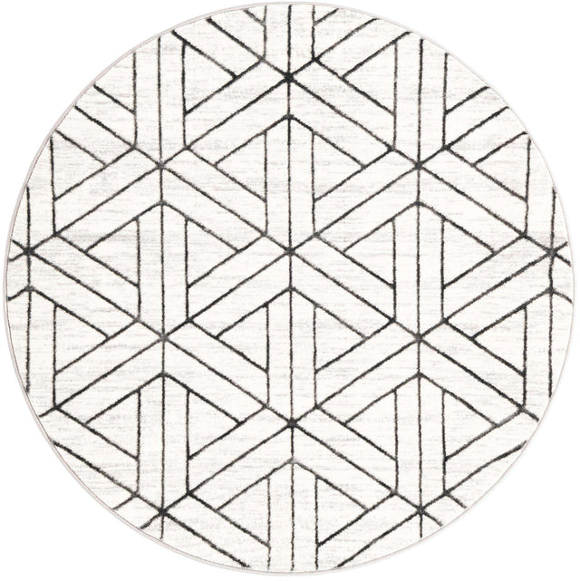 White 5' 1 x 5' 1 Matrix Trellis Round Area Rug 100% Polyester Geometric Pattern Modern Carpet for Living, Dining, Bedroom, Office for Sale at Rug Engine