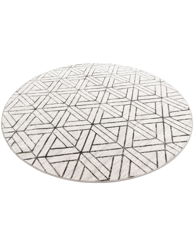 White 8' x 8' Matrix Trellis Round Area Rug 100% Polyester Geometric Pattern Modern Carpet for Living, Dining, Bedroom, Office for Sale at Rug Engine