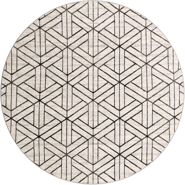 White 8' x 8' Matrix Trellis Round Area Rug 100% Polyester Geometric Pattern Modern Carpet for Living, Dining, Bedroom, Office for Sale at Rug Engine