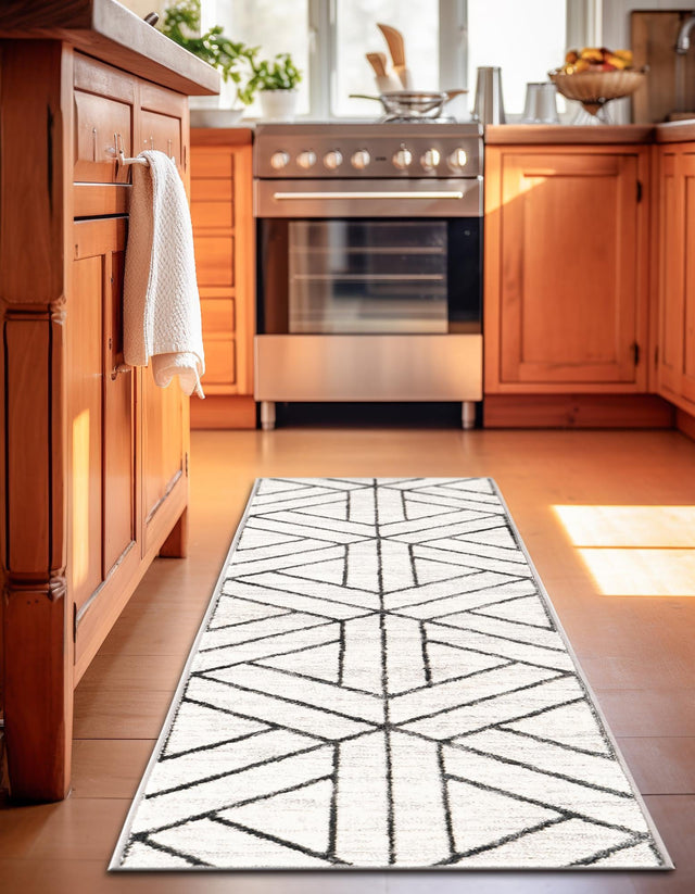 White 2' 7 x 13' Matrix Trellis Runner Area Rug 100% Polyester Geometric Pattern Modern Carpet for Living, Dining, Bedroom, Office for Sale at Rug Engine