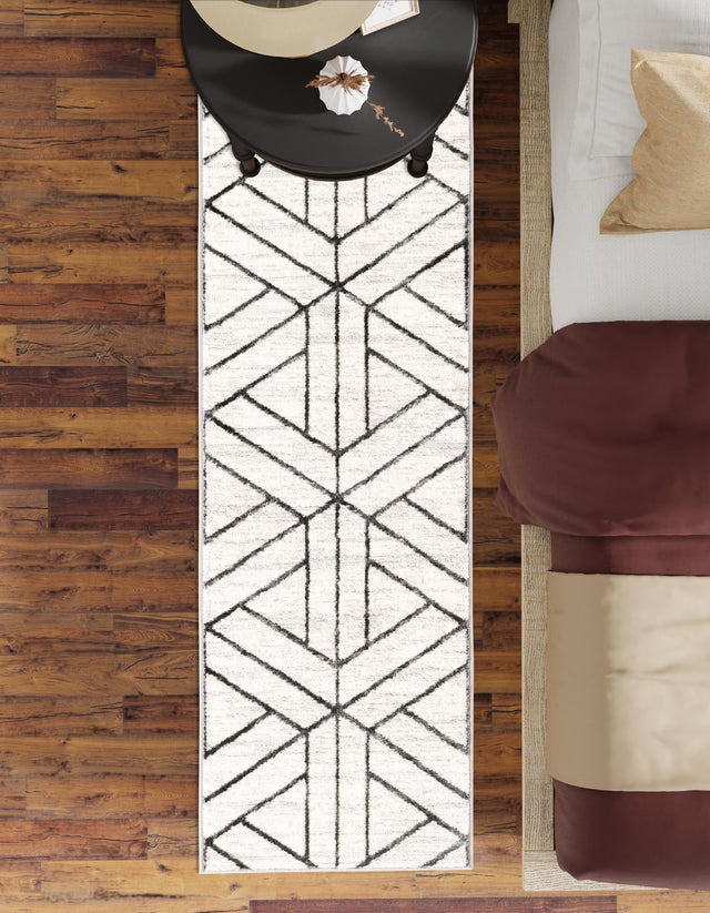 White 2' 7 x 13' Matrix Trellis Runner Area Rug 100% Polyester Geometric Pattern Modern Carpet for Living, Dining, Bedroom, Office for Sale at Rug Engine