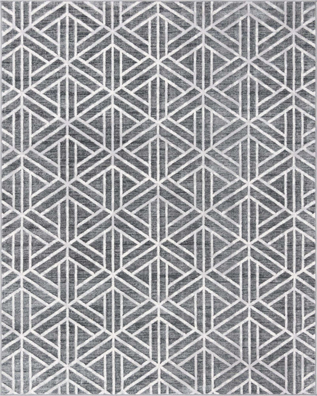 Gray 8' x 10' Matrix Trellis Rectangle Area Rug 100% Polyester Geometric Pattern Modern Carpet for Living, Dining, Bedroom, Office for Sale at Rug Engine