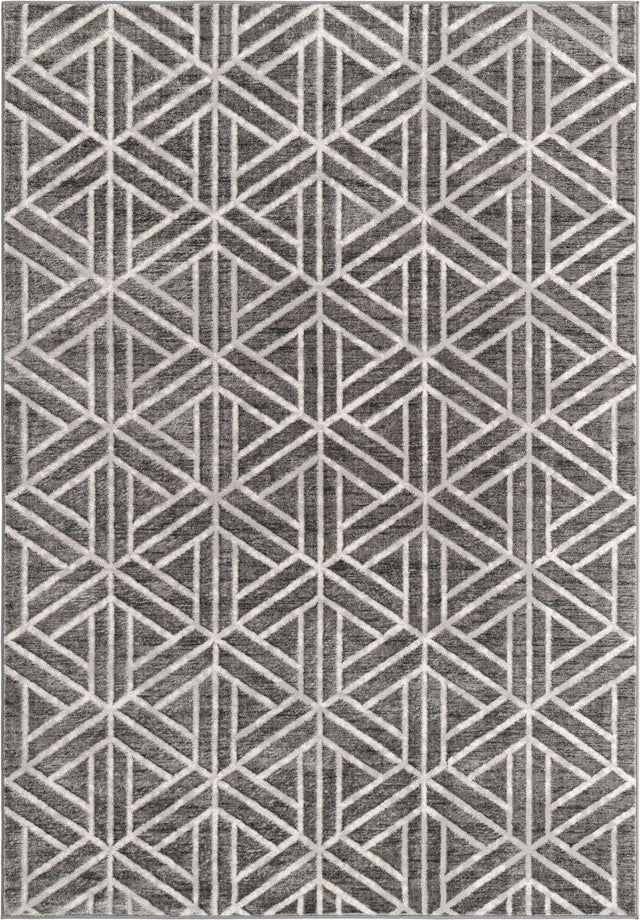 Gray 7' 1 x 10' Matrix Trellis Rectangle Area Rug 100% Polyester Geometric Pattern Modern Carpet for Living, Dining, Bedroom, Office for Sale at Rug Engine