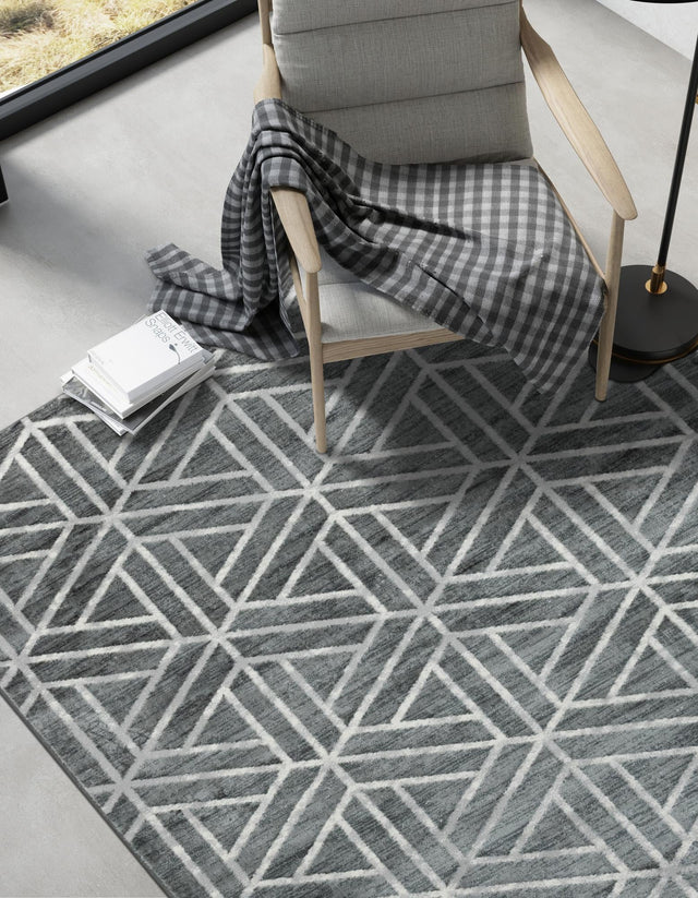 Gray 4' 1 x 6' 1 Matrix Trellis Rectangle Area Rug 100% Polyester Geometric Pattern Modern Carpet for Living, Dining, Bedroom, Office for Sale at Rug Engine