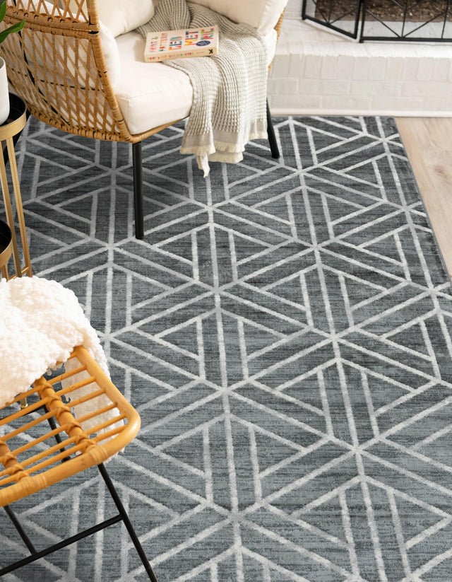 Gray 5' 1 x 8' Matrix Trellis Rectangle Area Rug 100% Polyester Geometric Pattern Modern Carpet for Living, Dining, Bedroom, Office for Sale at Rug Engine