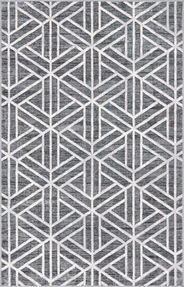 Gray 5' 1 x 8' Matrix Trellis Rectangle Area Rug 100% Polyester Geometric Pattern Modern Carpet for Living, Dining, Bedroom, Office for Sale at Rug Engine