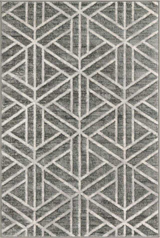 Gray 4' 1 x 6' 1 Matrix Trellis Rectangle Area Rug 100% Polyester Geometric Pattern Modern Carpet for Living, Dining, Bedroom, Office for Sale at Rug Engine