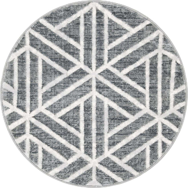 Gray 3' 3 x 3' 3 Matrix Trellis Round Area Rug 100% Polyester Geometric Pattern Modern Carpet for Living, Dining, Bedroom, Office for Sale at Rug Engine