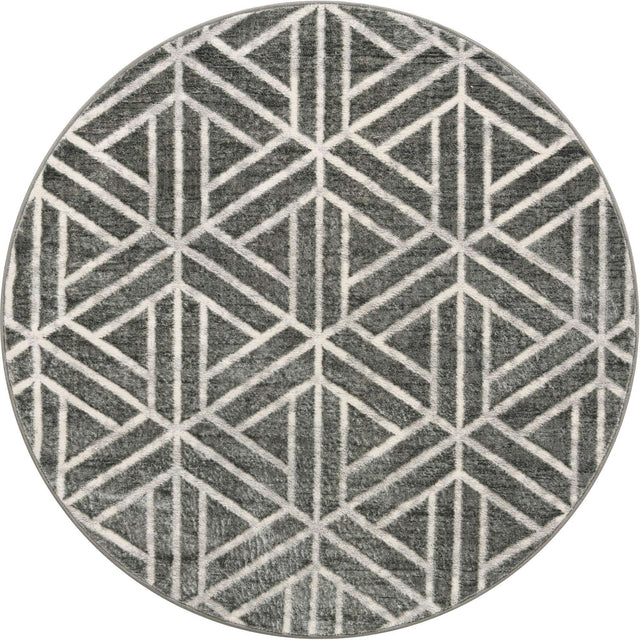 Gray 5' 1 x 5' 1 Matrix Trellis Round Area Rug 100% Polyester Geometric Pattern Modern Carpet for Living, Dining, Bedroom, Office for Sale at Rug Engine