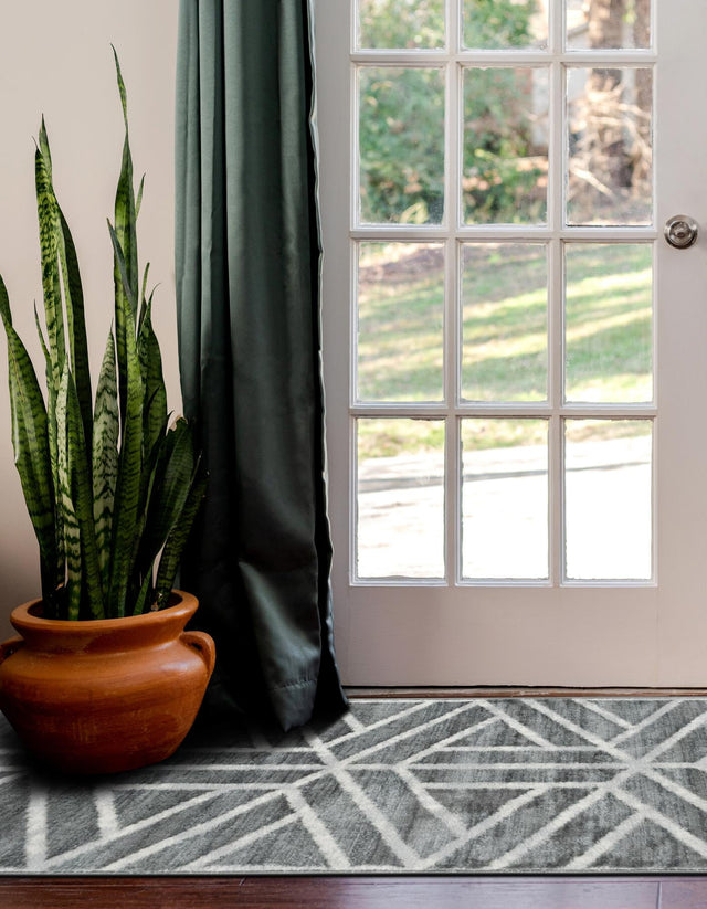 Gray 2' 7 x 13' Matrix Trellis Runner Area Rug 100% Polyester Geometric Pattern Modern Carpet for Living, Dining, Bedroom, Office for Sale at Rug Engine