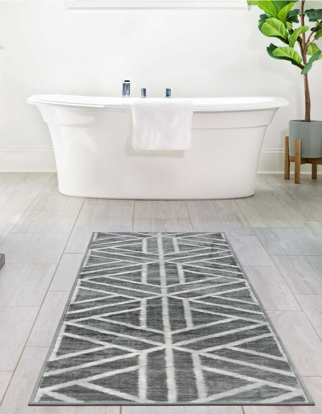 Gray 3' x 10' Matrix Trellis Runner Area Rug 100% Polyester Geometric Pattern Modern Carpet for Living, Dining, Bedroom, Office for Sale at Rug Engine