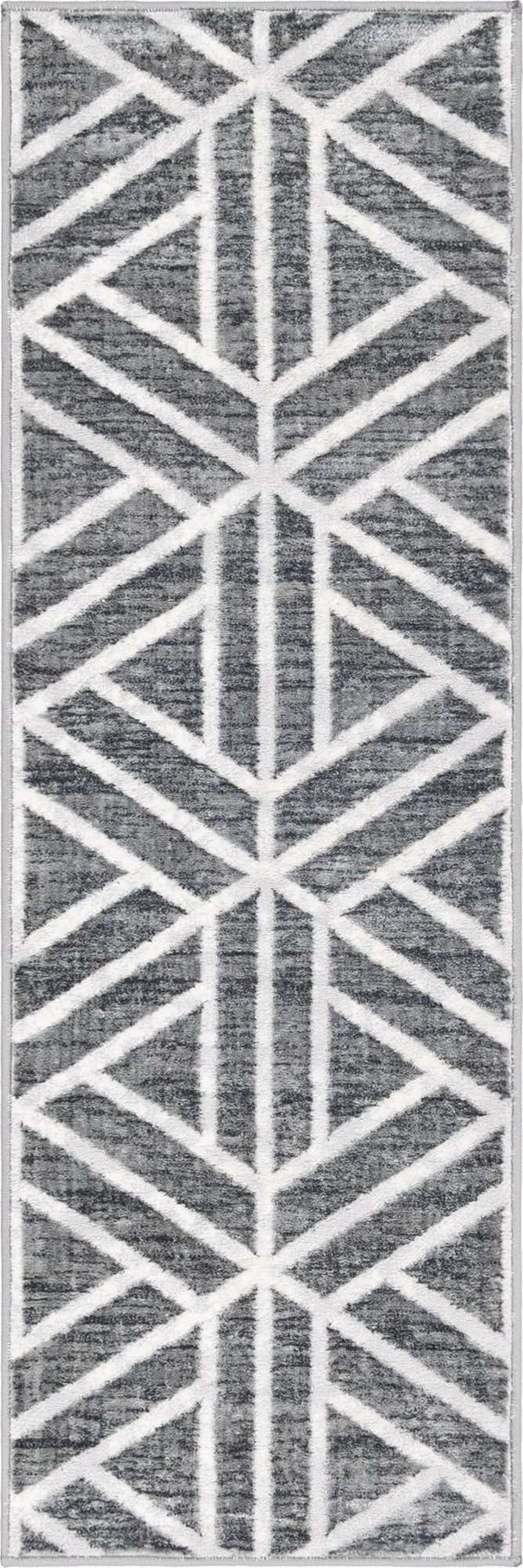 Gray 2' x 6' 1 Matrix Trellis Runner Area Rug 100% Polyester Geometric Pattern Modern Carpet for Living, Dining, Bedroom, Office for Sale at Rug Engine