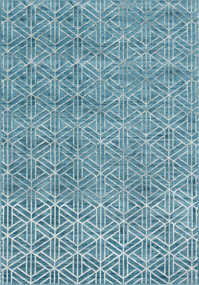Blue 9' 10 x 14' 1 Matrix Trellis Rectangle Area Rug 100% Polyester Geometric Pattern Modern Carpet for Living, Dining, Bedroom, Office for Sale at Rug Engine