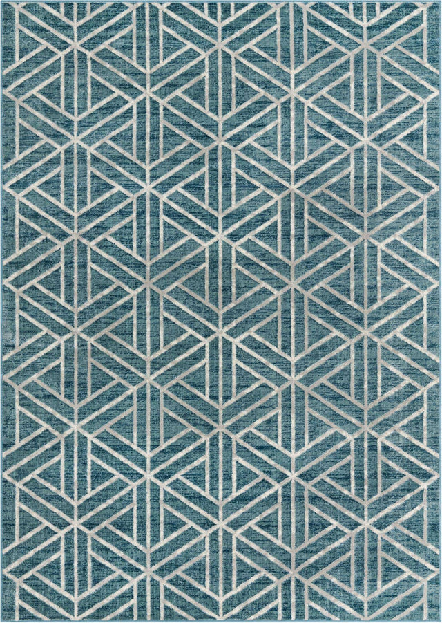 Blue 7' 1 x 10' Matrix Trellis Rectangle Area Rug 100% Polyester Geometric Pattern Modern Carpet for Living, Dining, Bedroom, Office for Sale at Rug Engine