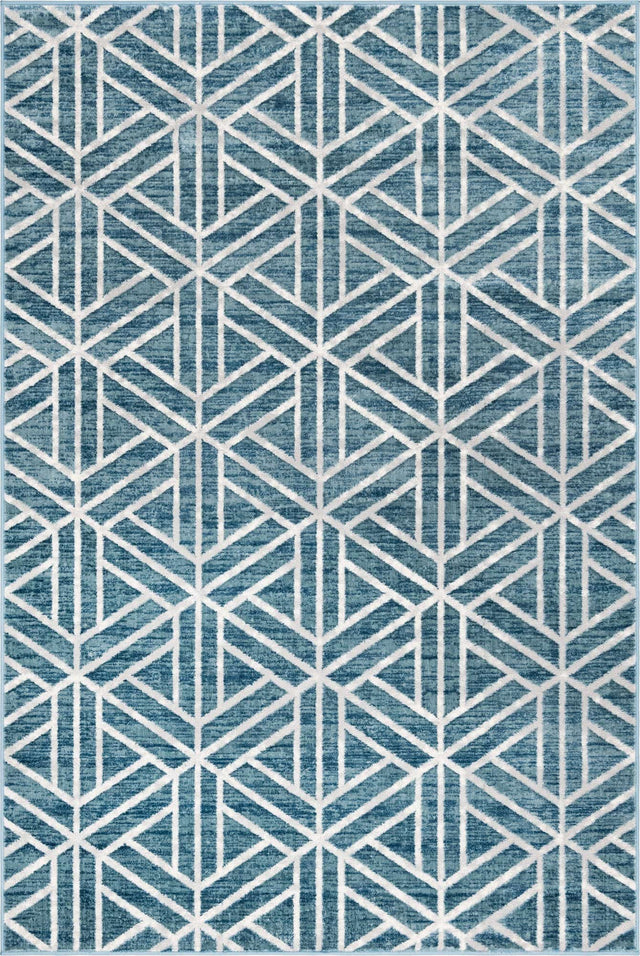Blue 6' 1 x 9' Matrix Trellis Rectangle Area Rug 100% Polyester Geometric Pattern Modern Carpet for Living, Dining, Bedroom, Office for Sale at Rug Engine