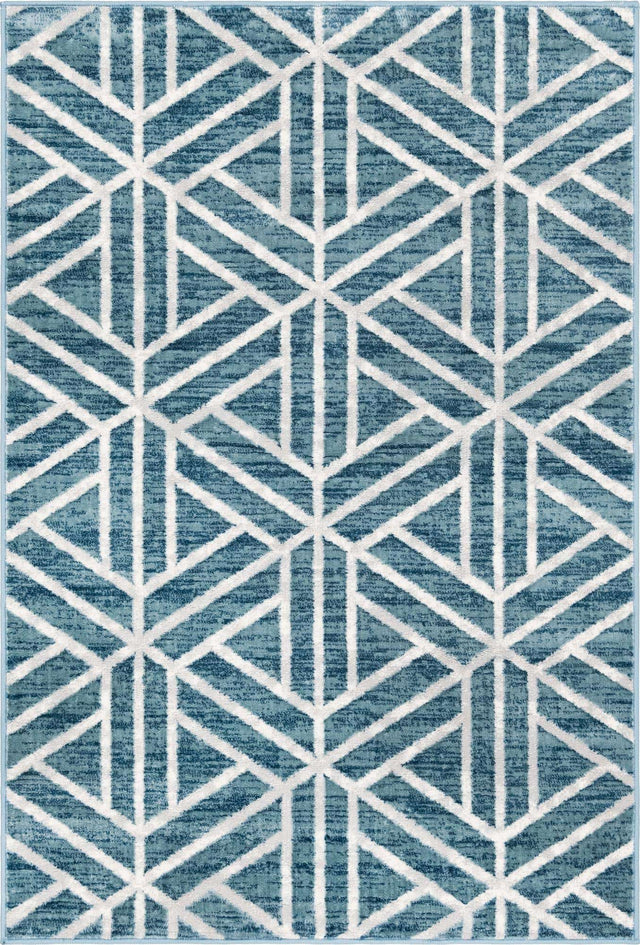 Blue 4' 1 x 6' 1 Matrix Trellis Rectangle Area Rug 100% Polyester Geometric Pattern Modern Carpet for Living, Dining, Bedroom, Office for Sale at Rug Engine