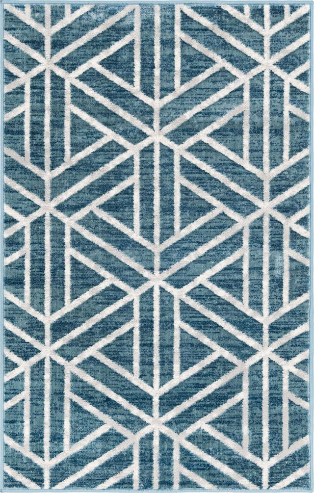 Blue 3' 3 x 5' 3 Matrix Trellis Rectangle Area Rug 100% Polyester Geometric Pattern Modern Carpet for Living, Dining, Bedroom, Office for Sale at Rug Engine