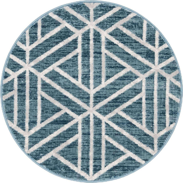 Blue 3' 3 x 3' 3 Matrix Trellis Round Area Rug 100% Polyester Geometric Pattern Modern Carpet for Living, Dining, Bedroom, Office for Sale at Rug Engine