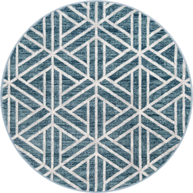 Blue 5' x 5' Matrix Trellis Round Area Rug 100% Polyester Geometric Pattern Modern Carpet for Living, Dining, Bedroom, Office for Sale at Rug Engine