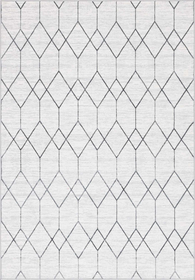 White 7' 1 x 10' Matrix Trellis Rectangle Area Rug 100% Polyester Geometric Pattern Modern Carpet for Living, Dining, Bedroom, Office for Sale at Rug Engine