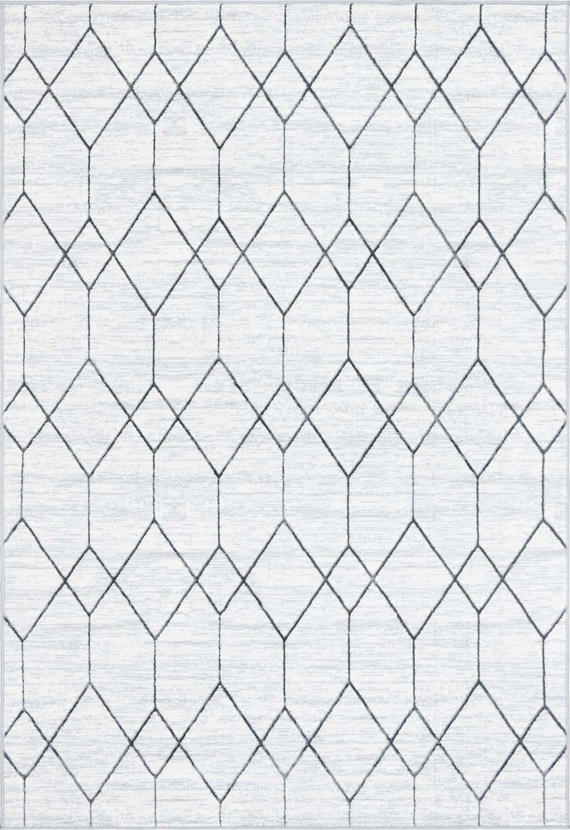 White 6' x 9' Matrix Trellis Rectangle Area Rug 100% Polyester Geometric Pattern Modern Carpet for Living, Dining, Bedroom, Office for Sale at Rug Engine