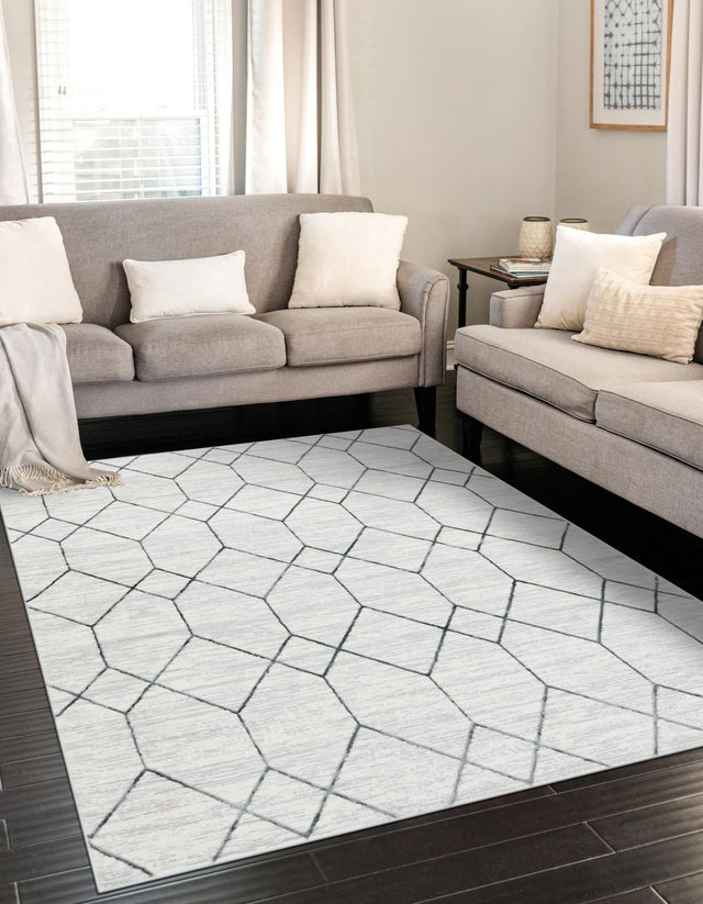 White 6' x 9' Matrix Trellis Rectangle Area Rug 100% Polyester Geometric Pattern Modern Carpet for Living, Dining, Bedroom, Office for Sale at Rug Engine