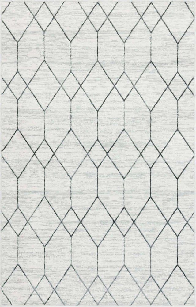 White 5' x 8' Matrix Trellis Rectangle Area Rug 100% Polyester Geometric Pattern Modern Carpet for Living, Dining, Bedroom, Office for Sale at Rug Engine