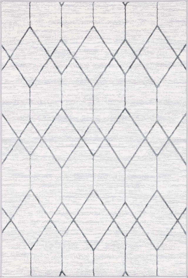 White 4' 1 x 6' 1 Matrix Trellis Rectangle Area Rug 100% Polyester Geometric Pattern Modern Carpet for Living, Dining, Bedroom, Office for Sale at Rug Engine