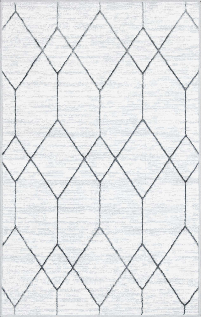 White 3' 3 x 5' 3 Matrix Trellis Rectangle Area Rug 100% Polyester Geometric Pattern Modern Carpet for Living, Dining, Bedroom, Office for Sale at Rug Engine