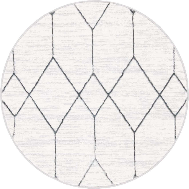 White 3' 3 x 3' 3 Matrix Trellis Round Area Rug 100% Polyester Geometric Pattern Modern Carpet for Living, Dining, Bedroom, Office for Sale at Rug Engine