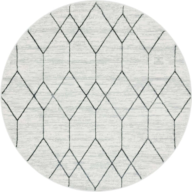 White 5' 1 x 5' 1 Matrix Trellis Round Area Rug 100% Polyester Geometric Pattern Modern Carpet for Living, Dining, Bedroom, Office for Sale at Rug Engine
