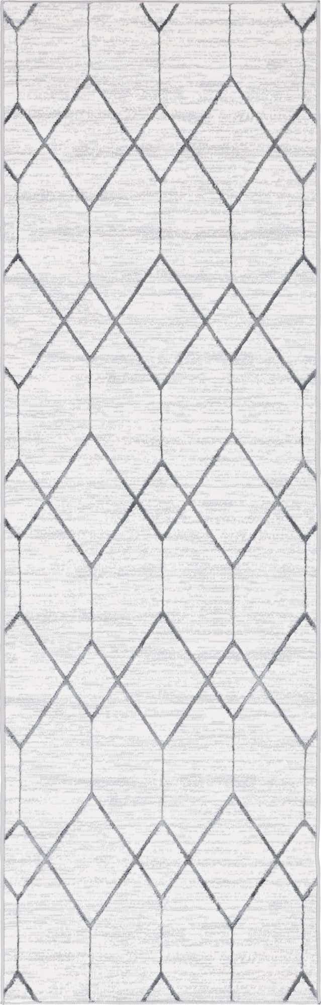 White 3' x 10' Matrix Trellis Runner Area Rug 100% Polyester Geometric Pattern Modern Carpet for Living, Dining, Bedroom, Office for Sale at Rug Engine