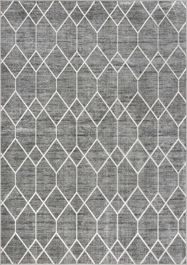 Gray 9' 10 x 14' 1 Matrix Trellis Rectangle Area Rug 100% Polyester Geometric Pattern Modern Carpet for Living, Dining, Bedroom, Office for Sale at Rug Engine