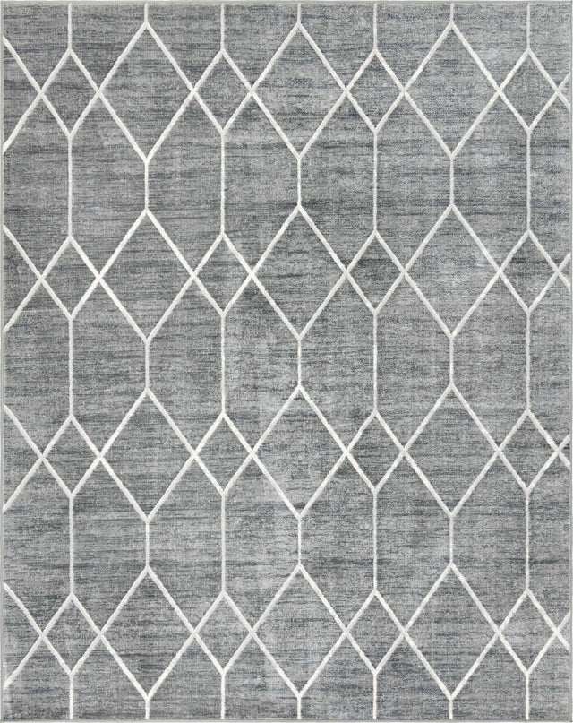 Gray 8' x 10' Matrix Trellis Rectangle Area Rug 100% Polyester Geometric Pattern Modern Carpet for Living, Dining, Bedroom, Office for Sale at Rug Engine