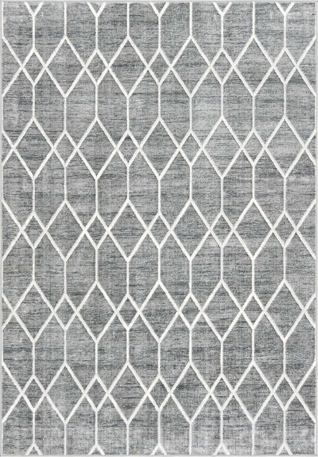 Gray 7' 1 x 10' Matrix Trellis Rectangle Area Rug 100% Polyester Geometric Pattern Modern Carpet for Living, Dining, Bedroom, Office for Sale at Rug Engine