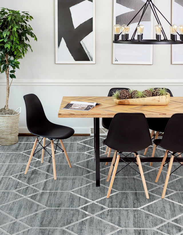 Gray 7' 1 x 10' Matrix Trellis Rectangle Area Rug 100% Polyester Geometric Pattern Modern Carpet for Living, Dining, Bedroom, Office for Sale at Rug Engine