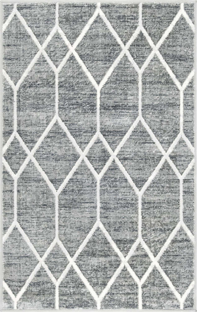 Gray 3' 3 x 5' 3 Matrix Trellis Rectangle Area Rug 100% Polyester Geometric Pattern Modern Carpet for Living, Dining, Bedroom, Office for Sale at Rug Engine
