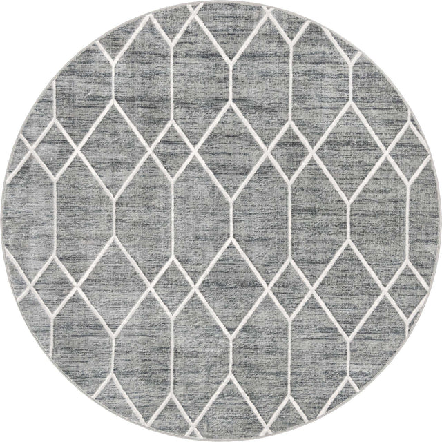 Gray 8' x 8' Matrix Trellis Round Area Rug 100% Polyester Geometric Pattern Modern Carpet for Living, Dining, Bedroom, Office for Sale at Rug Engine