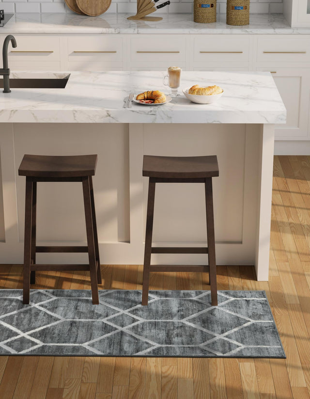 Gray 2' 11 x 19' 8 Matrix Trellis Runner Area Rug 100% Polyester Geometric Pattern Modern Carpet for Living, Dining, Bedroom, Office for Sale at Rug Engine