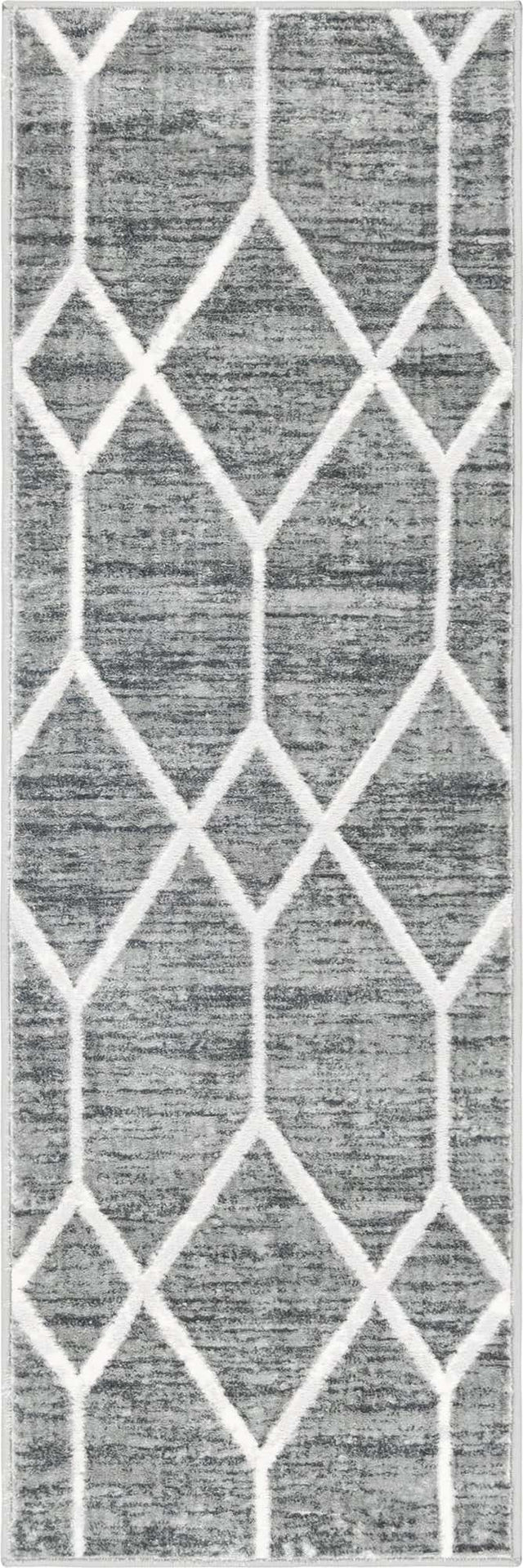 Gray 2' x 6' Matrix Trellis Runner Area Rug 100% Polyester Geometric Pattern Modern Carpet for Living, Dining, Bedroom, Office for Sale at Rug Engine