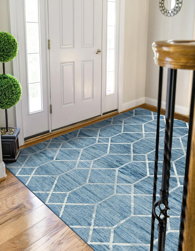 Blue 3' 3 x 5' 3 Matrix Trellis Rectangle Area Rug 100% Polyester Geometric Pattern Modern Carpet for Living, Dining, Bedroom, Office for Sale at Rug Engine