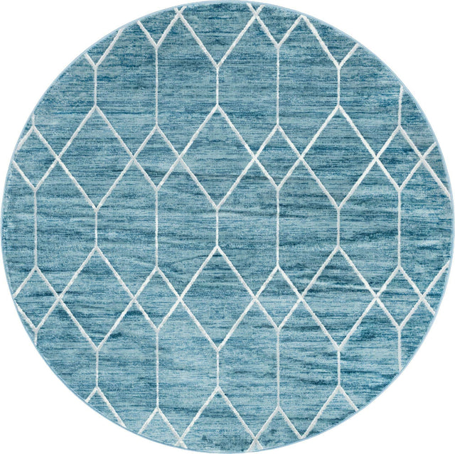 Blue 8' x 8' Matrix Trellis Round Area Rug 100% Polyester Geometric Pattern Modern Carpet for Living, Dining, Bedroom, Office for Sale at Rug Engine