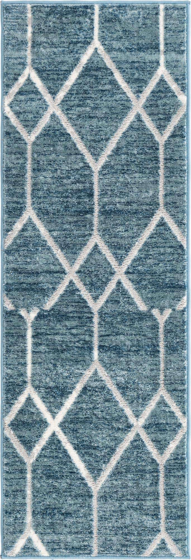 Blue 2' x 6' 1 Matrix Trellis Runner Area Rug 100% Polyester Geometric Pattern Modern Carpet for Living, Dining, Bedroom, Office for Sale at Rug Engine