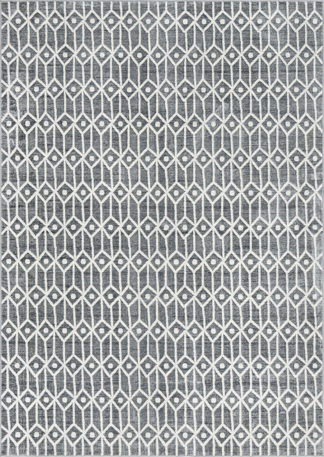Gray 9' 10 x 14' 1 Matrix Trellis Rectangle Area Rug 100% Polyester Geometric Pattern Modern Carpet for Living, Dining, Bedroom, Office for Sale at Rug Engine