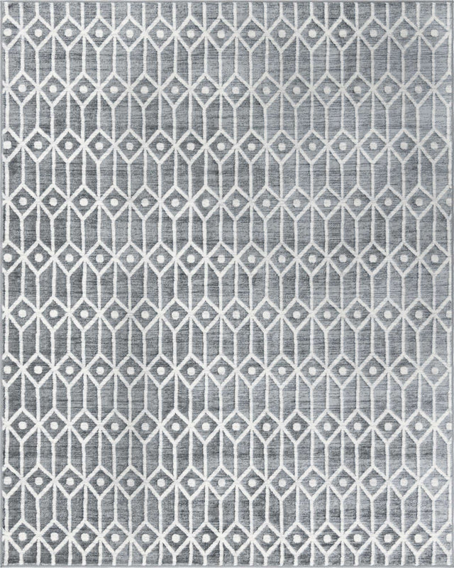 Gray 8' x 10' Matrix Trellis Rectangle Area Rug 100% Polyester Geometric Pattern Modern Carpet for Living, Dining, Bedroom, Office for Sale at Rug Engine
