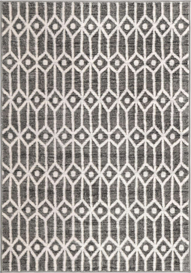 Gray 4' 1 x 6' 1 Matrix Trellis Rectangle Area Rug 100% Polyester Geometric Pattern Modern Carpet for Living, Dining, Bedroom, Office for Sale at Rug Engine